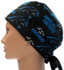 Women's Carolina Panthers Black Pixie Surgical Scrub Hat, Fold Up Brim, Adjustable, Handmade