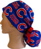 Women's Chicago Cubs Blue Ponytail Surgical Scrub Hat, Plain or Fold-Up Brim Adjustable, Handmade