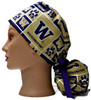 Women's Washington Huskies Squares Ponytail Surgical Scrub Hat, Plain or Fold-Up Brim Adjustable, Handmade