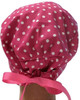 Women's Pink Dots Pixie Surgical Scrub Hat, Fold Up Brim, Adjustable, Handmade