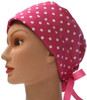 Women's Pink Dots Pixie Surgical Scrub Hat, Fold Up Brim, Adjustable, Handmade