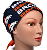 Women's Denver Broncos Navy Fold-Up Pixie  Surgical Scrub Hat, Adjustable, Handmade