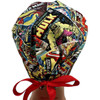 Women's Superhero Retro Pixie Surgical Scrub Hat, Fold Up Brim, Adjustable, Handmade
