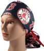 Women's Boston Red Sox Navy Ponytail Surgical Scrub Hat, Plain or Fold-Up Brim Adjustable, Handmade