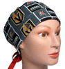 Women's Vegas Golden Knights Squares Pixie Surgical Scrub Hat, Fold-Up Brim, Adjustable with Elastic and Cord-Lock or Ribbon, Handmade