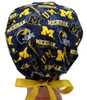 Women's Michigan Wolverines Two Tone Pixie Surgical Scrub Hat, Fold Up Brim, Adjustable, Handmade