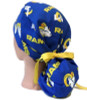 Women's LA Rams Royal Ponytail Surgical Scrub Hat, Plain or Fold-Up Brim Adjustable, Handmade