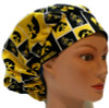 Women's Iowa Hawkeyes Squares Bouffant Surgical Scrub Hat, Adjustable with elastic and cord-lock, Handmade