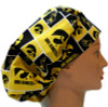 Women's Iowa Hawkeyes Squares Bouffant Surgical Scrub Hat, Adjustable with elastic and cord-lock, Handmade