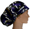 Women's Baltimore Ravens Splash Bouffant Surgical Scrub Hat, Adjustable, Handmade, Optional Buttons