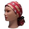 Women's San Francisco 49ers Logo Red Ponytail Surgical Scrub Hat, Plain or Fold-Up Brim Adjustable, Handmade