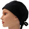 Women's Black Solid Pixie Surgical Scrub Hat, Fold Up Brim, Adjustable, Handmade