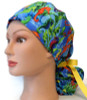 Women's Seahorses Ponytail Surgical Scrub Hat, Plain or Fold-Up Brim Adjustable, Handmade