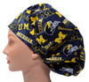 Women's Michigan Wolverines Two Tone Bouffant Surgical Scrub Hat, Adjustable with elastic and cord-lock, Handmade