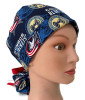 Women's Columbus Blue Jackets Ponytail Surgical Scrub Hat, 2 Styles, Adjustable, Handmade, Optional Buttons
