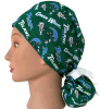 Women's Tulane Green Wave Ponytail Surgical Scrub Hat, 2 Styles, Adjustable, Handmade, Optional Buttons