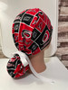 Women's Carolina Hurricanes Squares Ponytail Ponytail Surgical Scrub Hat, 2 Styles, Adjustable, Handmade, Optional Buttons