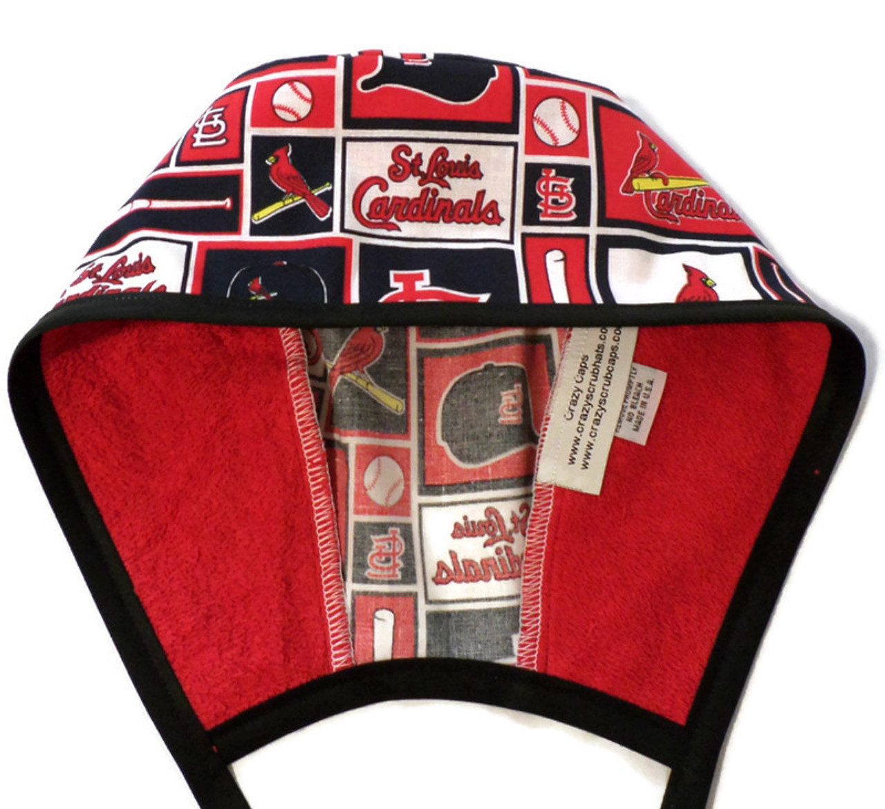 Men's Louisville Cardinals Surgical Scrub Hat, Semi-Lined Fold-Up Cuffed  (shown) or No Cuff, Handmade - Crazy Caps Scrub Hats