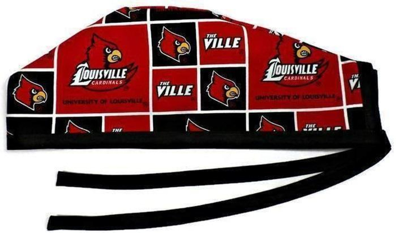 Women's Louisville Cardinals Pixie Surgical Scrub Hat, Fold Up Brim,  Adjustable, Handmade