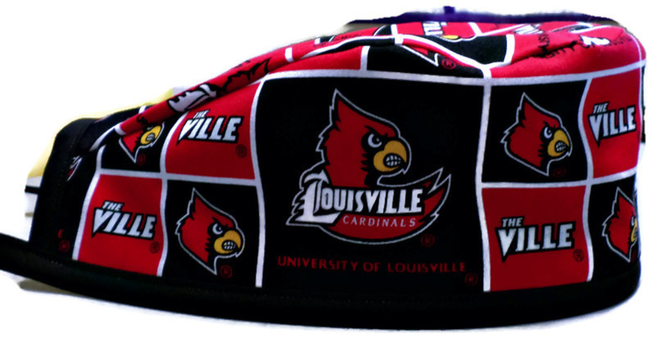 Men's Louisville Cardinals Surgical Scrub Hat, Semi-Lined Fold-Up Cuffed  (shown) or No Cuff, Handmade - Crazy Caps Scrub Hats