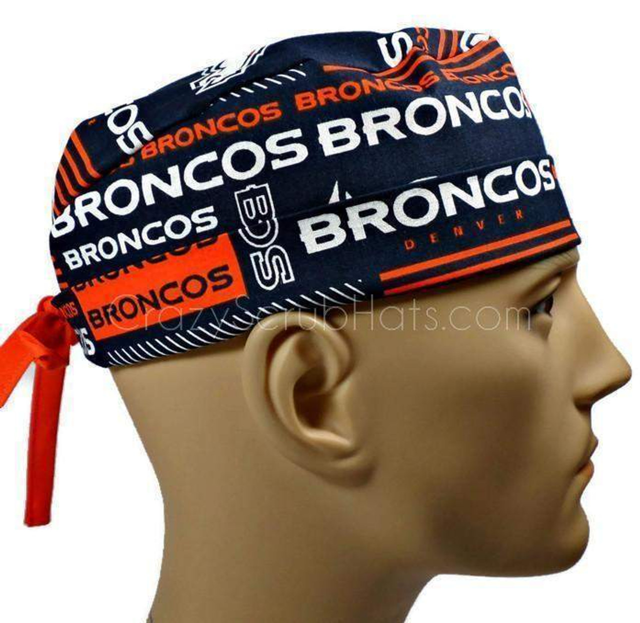 Men's Denver Broncos Squares Surgical Scrub Hat, Semi-Lined Fold-Up Cuffed  (shown) or No Cuff, Handmade - Crazy Caps Scrub Hats