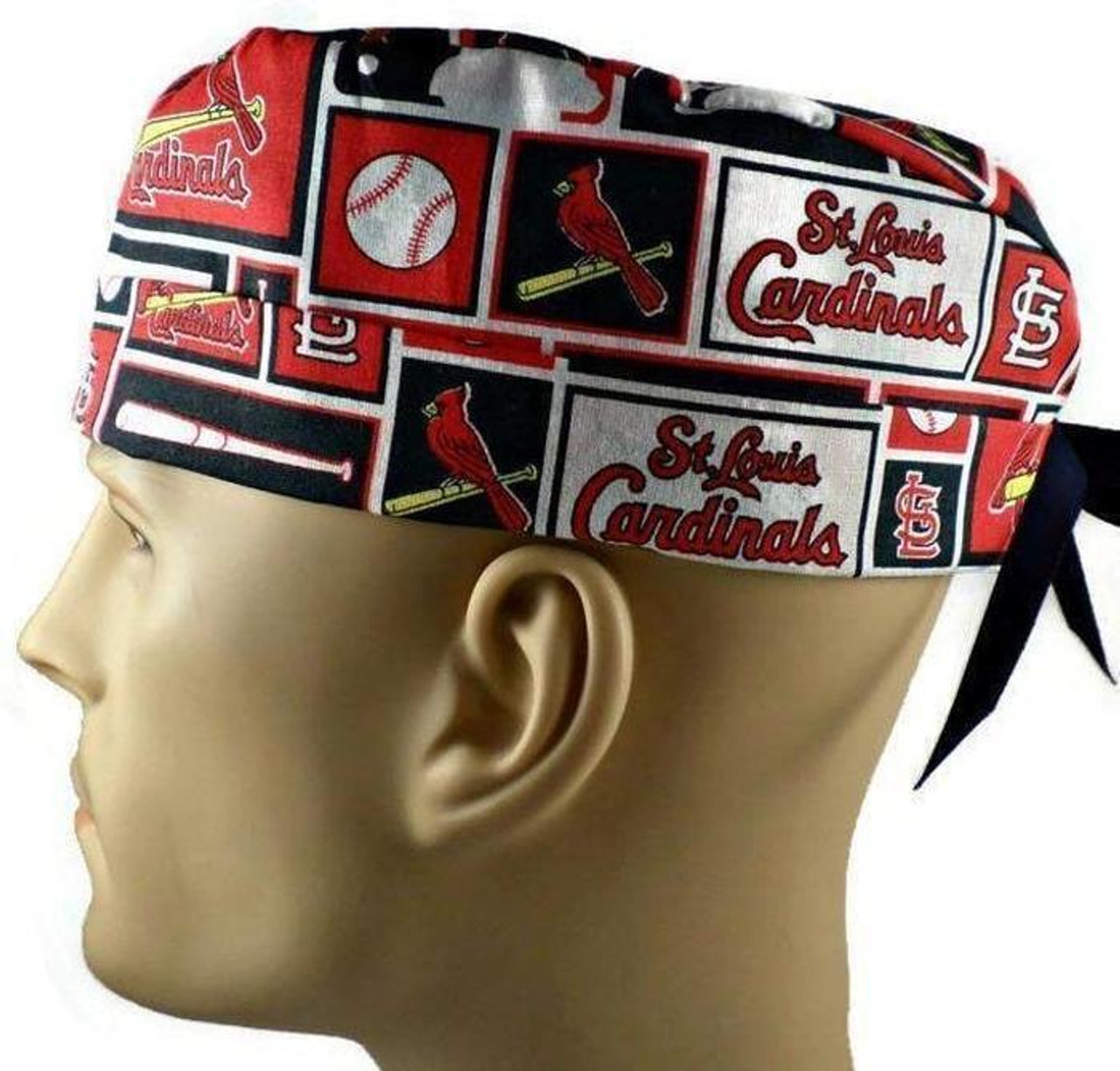 Men's Surgical Scrub Hat, Semi-Lined Fold-Up Cuffed (shown) or No Cuff,  Handmade with St. Louis Cardinals Squares fabric