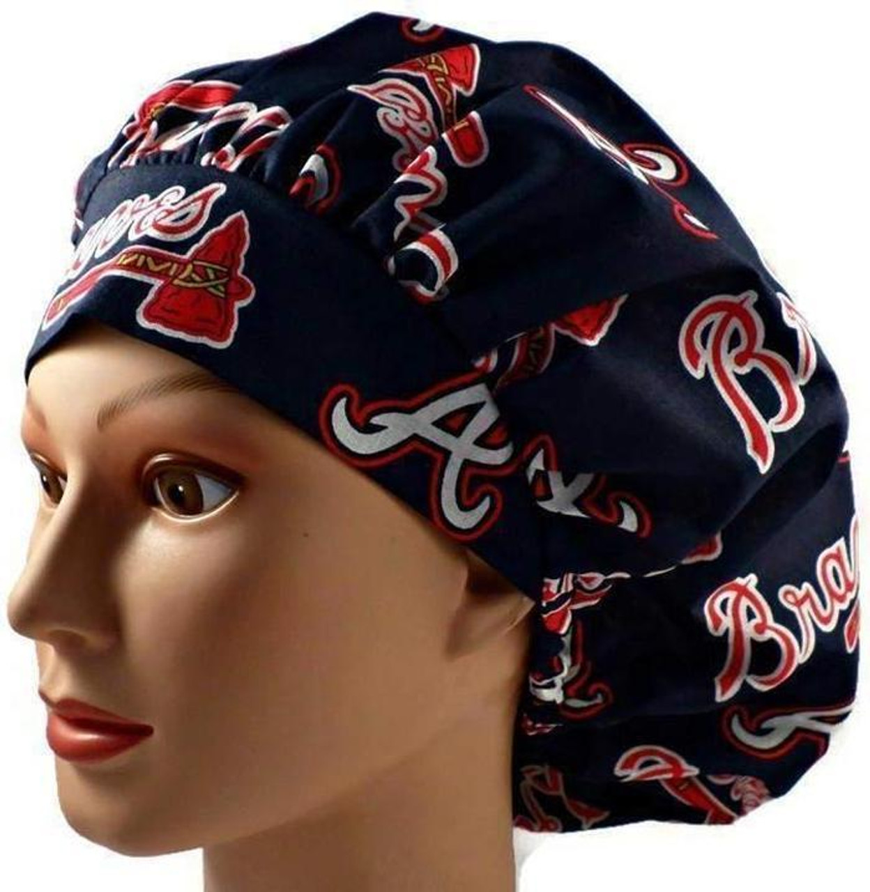 Women's Atlanta Braves Bouffant Surgical Scrub Hat, Adjustable with elastic  and cord lock, Handmade - Crazy Caps Scrub Hats
