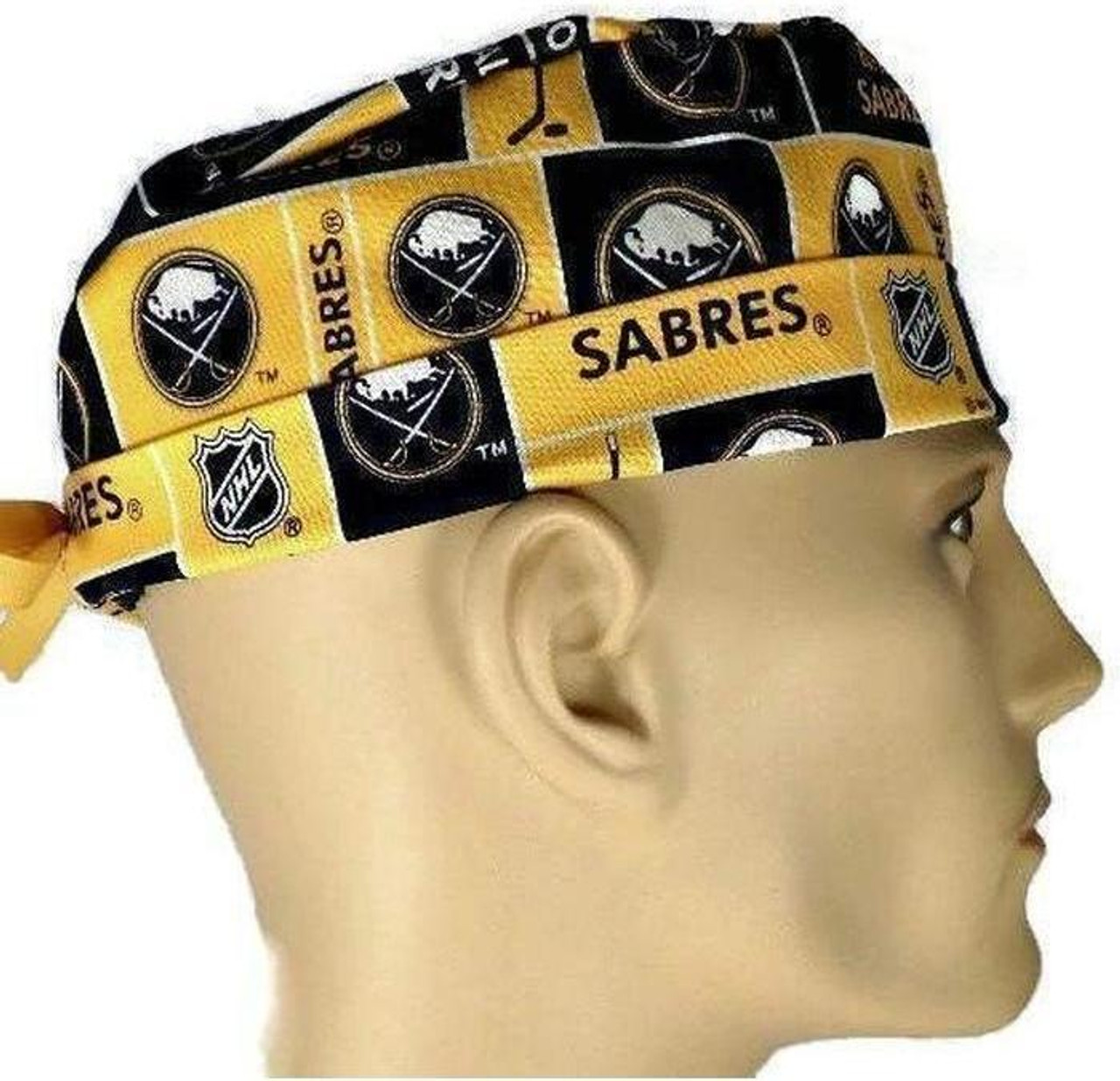 Men's Buffalo Sabres Squares Surgical Scrub Hat, Semi-Lined Fold-Up Cuffed  (shown) or No Cuff, Handmade