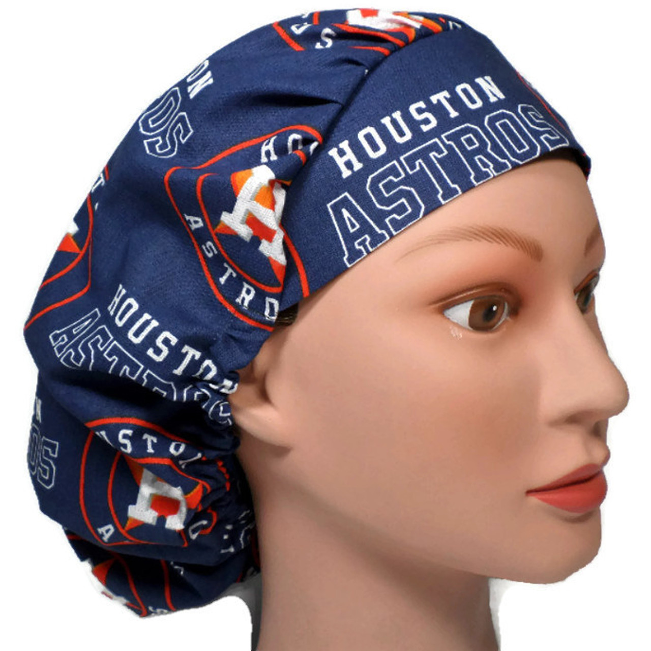 Women's Houston Astros Navy Ponytail Surgical Scrub Hat, Plain or Fold-Up  Brim Adjustable, Handmade - Crazy Caps Scrub Hats