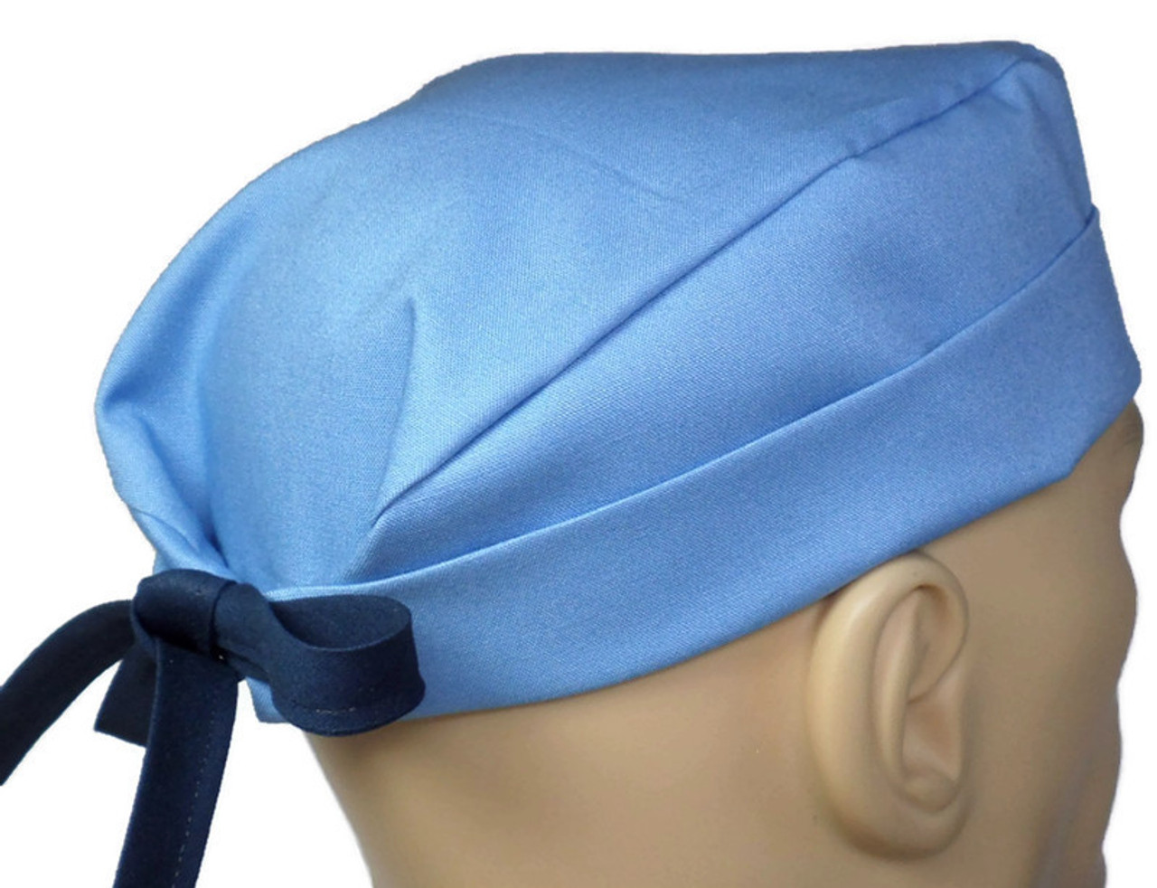 Men's Denim Blue Solid Surgical Scrub Hat, Semi-Lined Fold-Up Cuffed  (shown) or No Cuff, Handmade