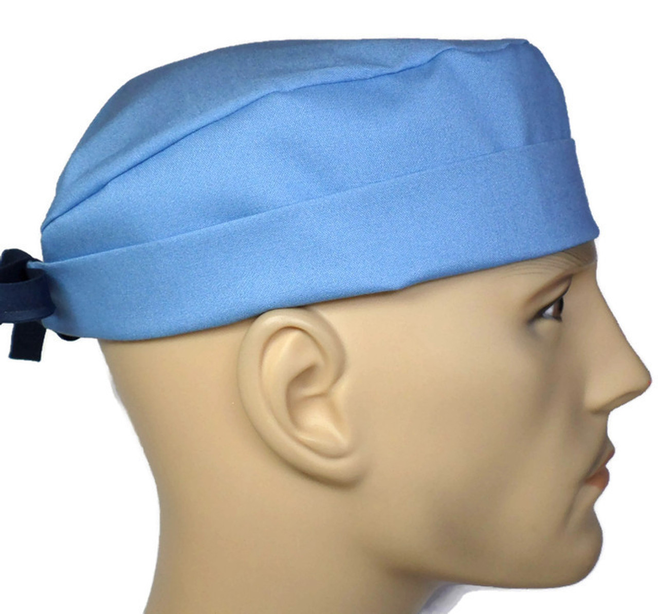 Men's Denim Blue Solid Surgical Scrub Hat, Semi-Lined Fold-Up Cuffed  (shown) or No Cuff, Handmade