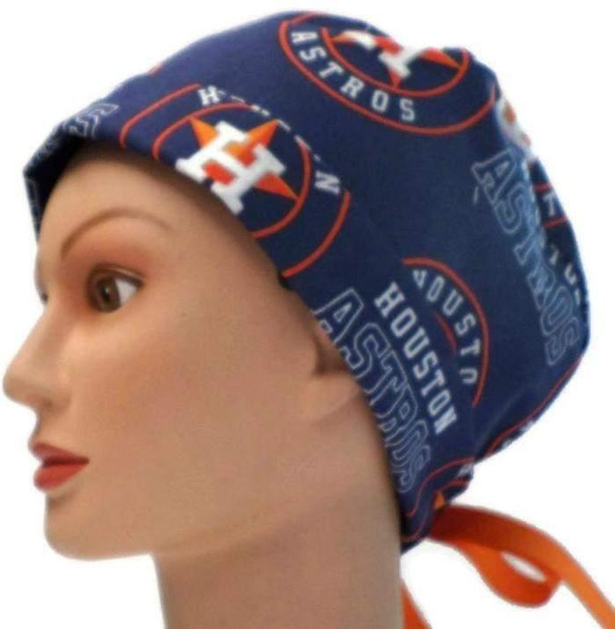 Women's Houston Astros Navy Pixie Surgical Scrub Hat, Fold Up Brim,  Adjustable, Handmade - Crazy Caps Scrub Hats