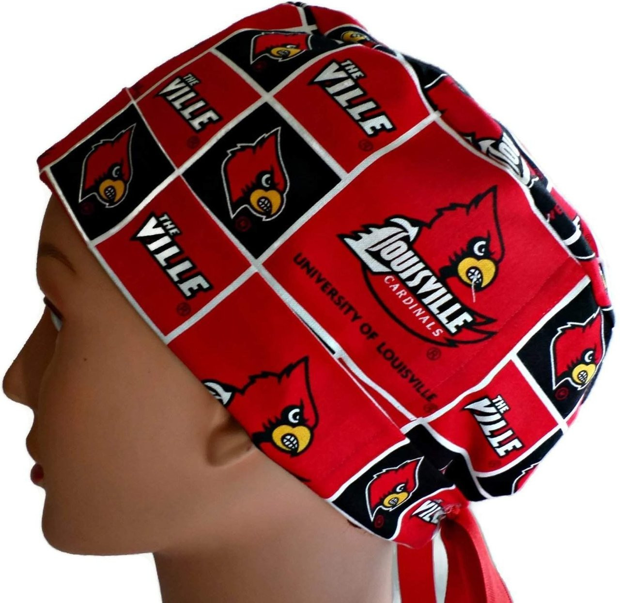 Women's Louisville Cardinals Pixie Surgical Scrub Hat, Fold Up Brim,  Adjustable, Handmade