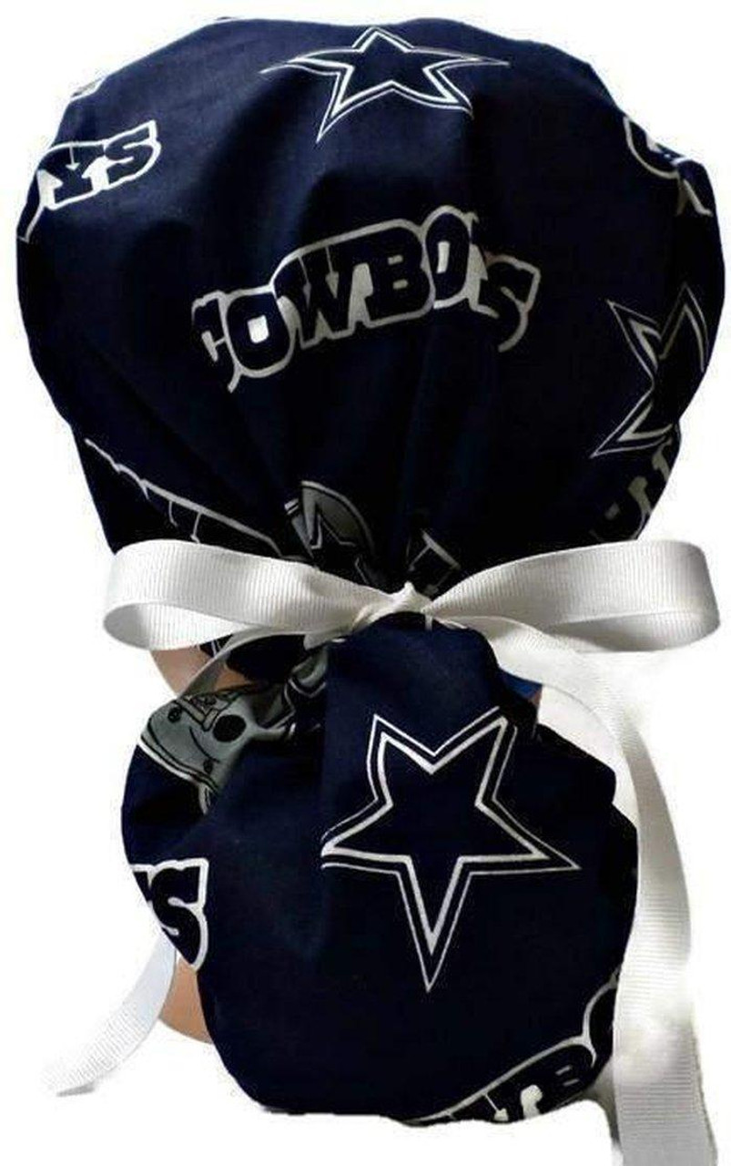 Women's Dallas Cowboys Navy Ponytail Surgical Scrub Hat, Plain or Fold-Up  Brim Adjustable, Handmade - Crazy Caps Scrub Hats