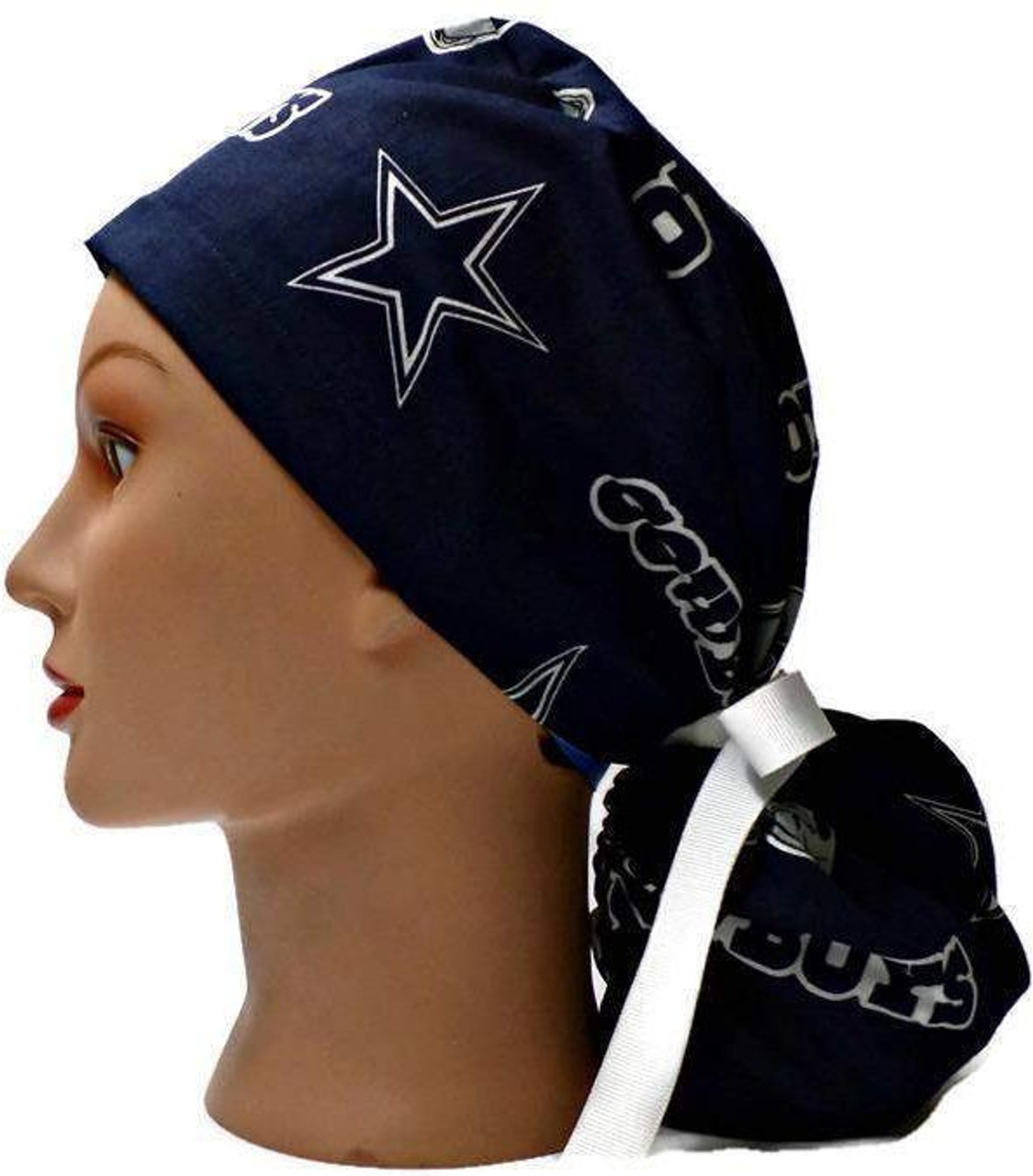Women's Dallas Cowboys Navy Ponytail Surgical Scrub Hat, Plain or