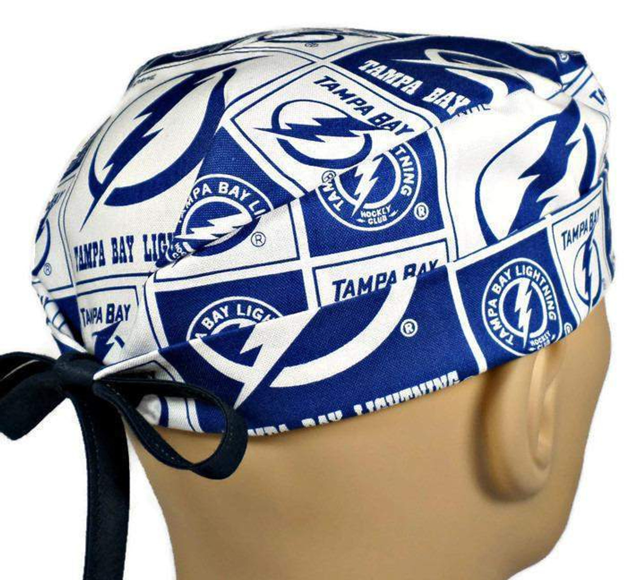 Men's Tampa Bay Lightning Squares Surgical Scrub Hat, Semi-Lined Fold-Up  Cuffed (shown) or No Cuff, Handmade