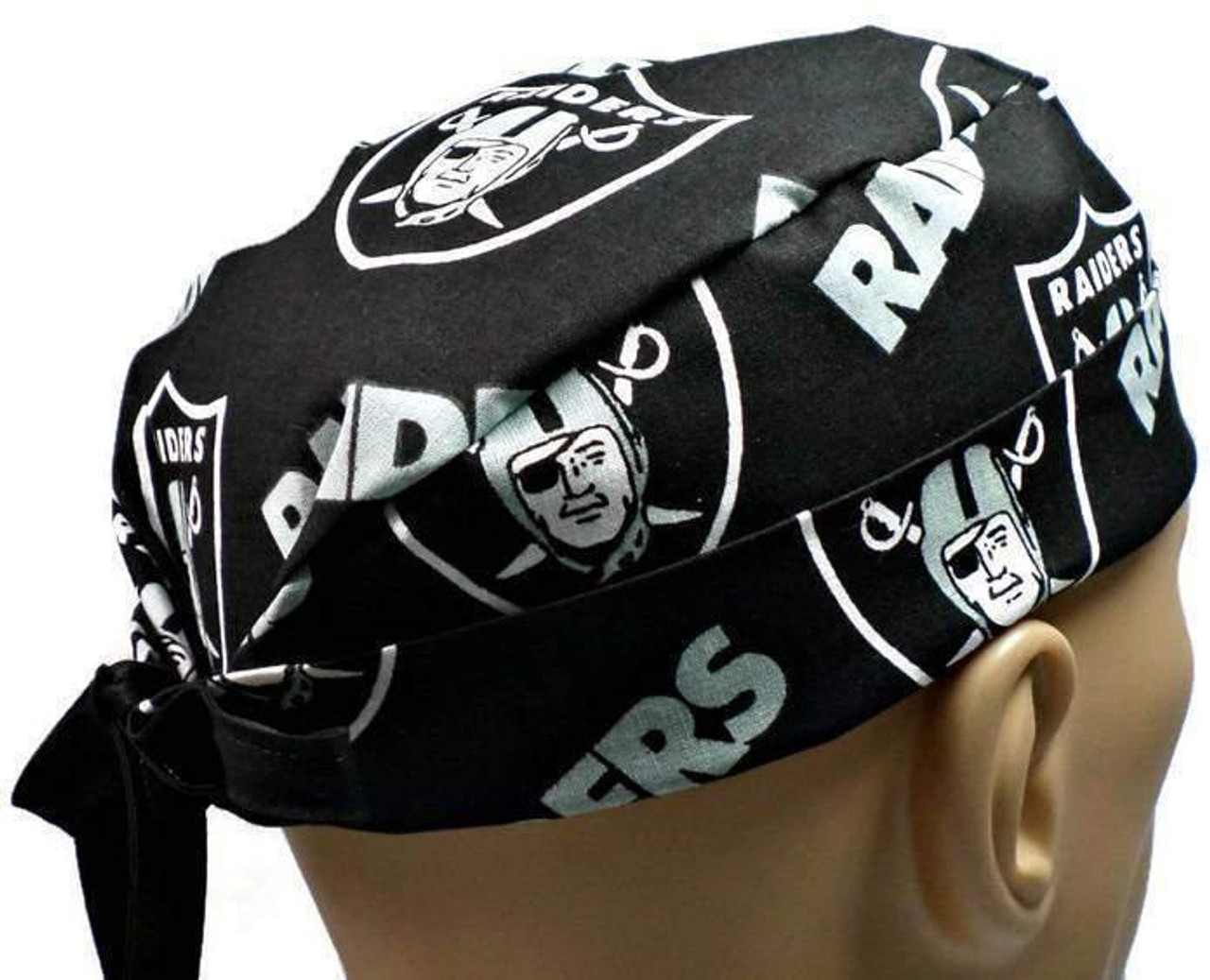 Men's Las Vegas Raiders Black Surgical Scrub Hat Semi-Lined Fold-Up Cuffed  (shown) or No Cuff, Handmade - Crazy Caps Scrub Hats