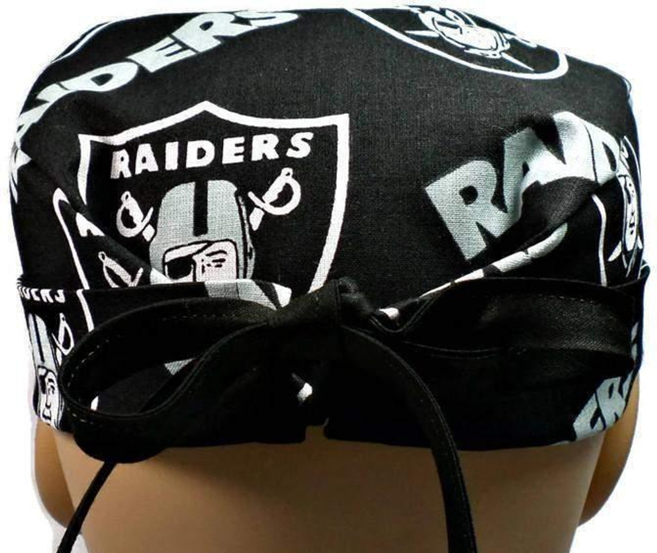 Men's Las Vegas Raiders Black Surgical Scrub Hat Semi-Lined Fold-Up Cuffed  (shown) or No Cuff, Handmade - Crazy Caps Scrub Hats