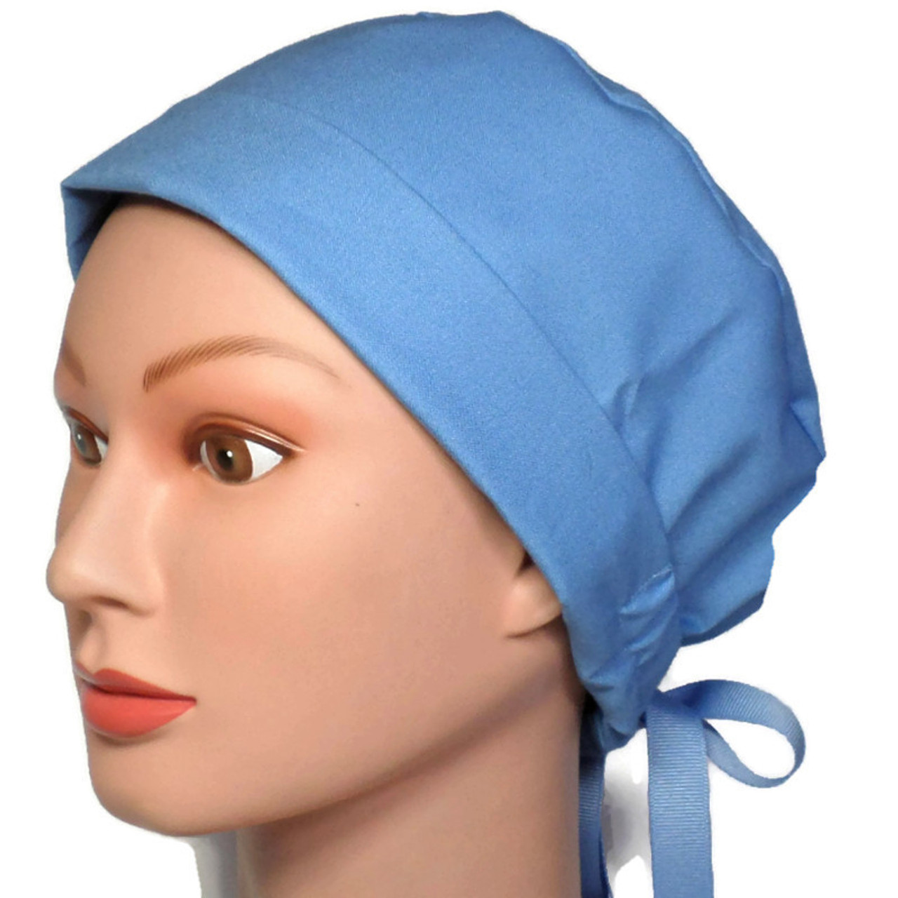 Women's Denim Blue Solid Pixie Surgical Scrub Hat, Fold Up Brim,  Adjustable, Handmade