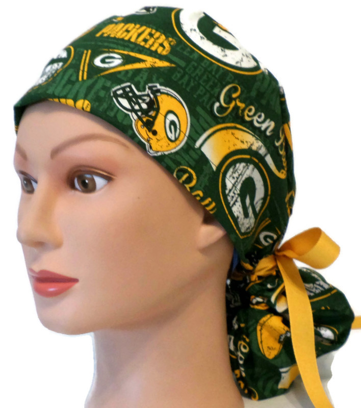 Women's Green Bay Packers Retro Ponytail Surgical Scrub Hat, Plain