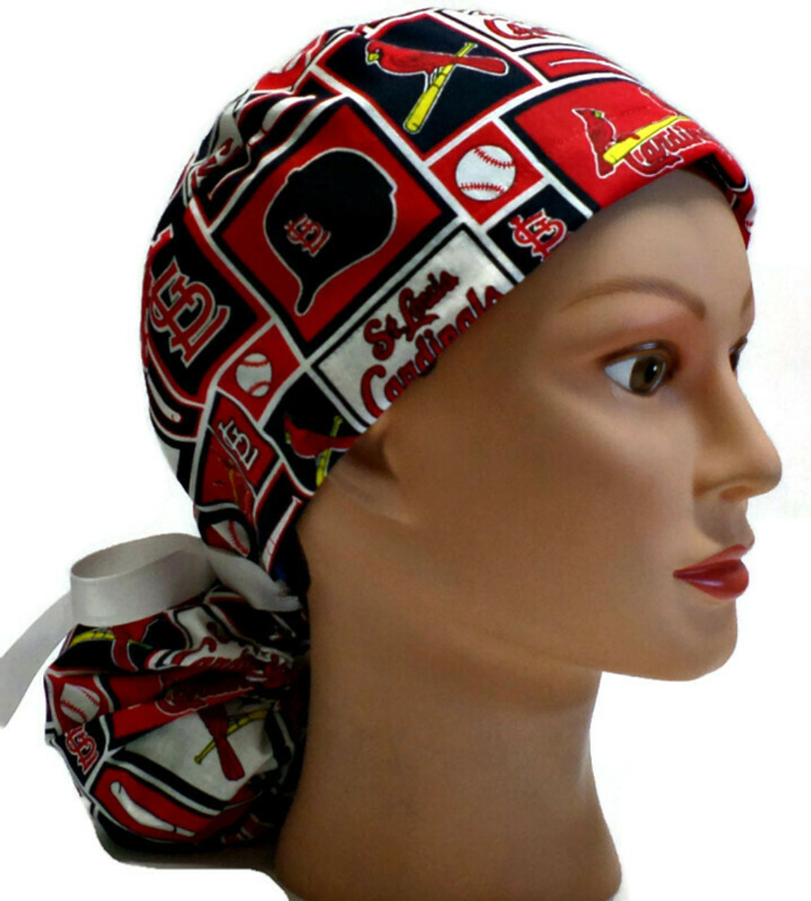 Women's St Louis Cardinals Vintage Blue Ponytail Surgical Scrub Hat, Plain  Brim Adjustable, Handmade - Crazy Caps Scrub Hats