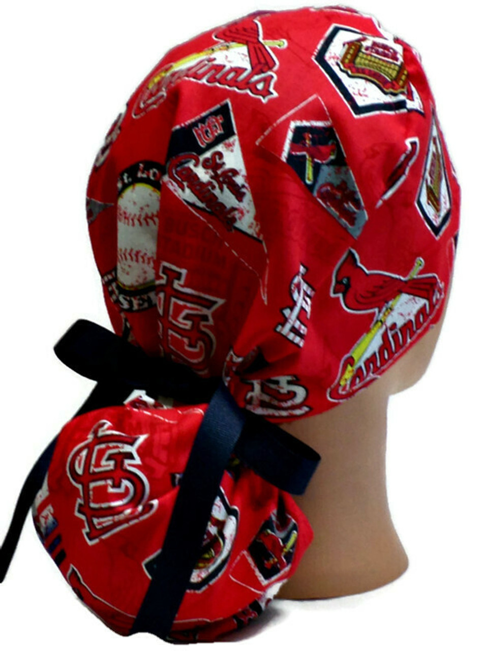 Women's St Louis Cardinals Vintage Blue Ponytail Surgical Scrub Hat, Plain  Brim Adjustable, Handmade - Crazy Caps Scrub Hats