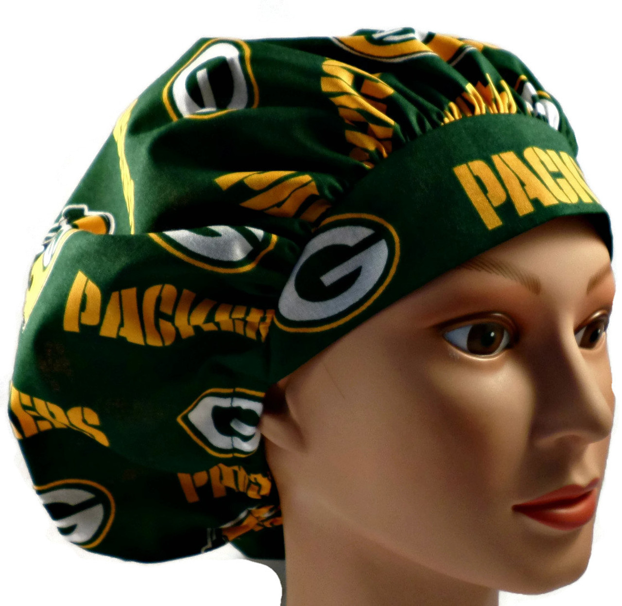 Women's GREEN BAY PACKERS GREEN Bouffant Surgical Scrub Hat, Adjustable  with elastic and cord-lock, Handmade - Crazy Caps Scrub Hats