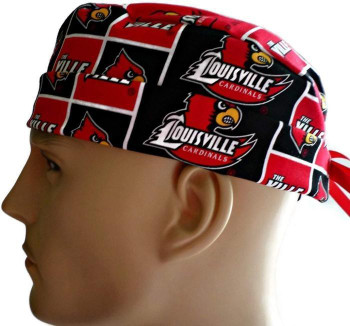 Men's Louisville Cardinals Surgical Scrub Hat, Semi-Lined Fold-Up Cuffed (shown) or No Cuff, Handmade