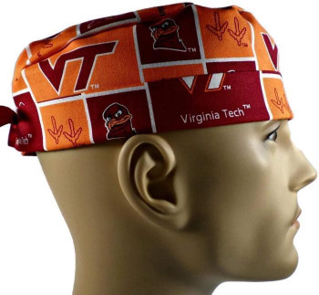 Men's Virginia Tech Hokies Squares Surgical Scrub Hat, Semi-Lined Fold-Up Cuffed (shown) or No Cuff, Handmade