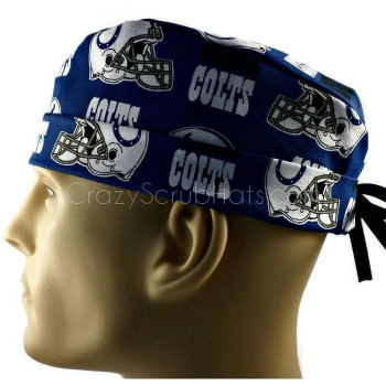 Men's Indianapolis Colts Surgical Scrub Hat, Semi-Lined Fold-Up Cuffed (shown) or No Cuff, Handmade, (made in Colts fabric available)