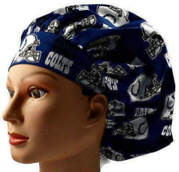 Women's Indianapolis Colts Navy Bouffant Surgical Scrub Hat, Adjustable with elastic and cord-lock, Handmade