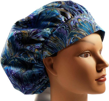 Women's Oil Slick Rainbow Bouffant Surgical Scrub Hat, Adjustable with elastic and cord-lock, Handmade