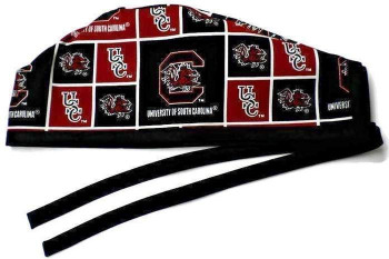 Men's South Carolina Gamecocks Squares Unlined Surgical Scrub Hat,Optional Sweatband, Handmade