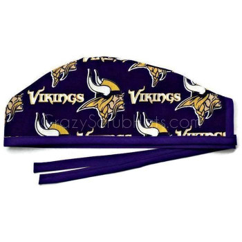 Men's Minnesota Vikings Mascot Unlined Surgical Scrub Hat, Optional Sweatband, Handmade